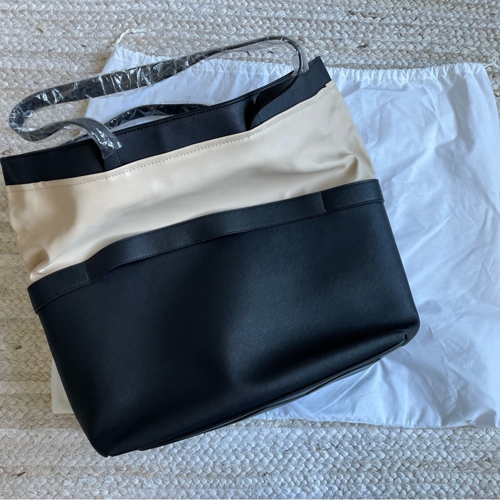 Large Designer Popup Convertible Tote Bag In Black & Beige